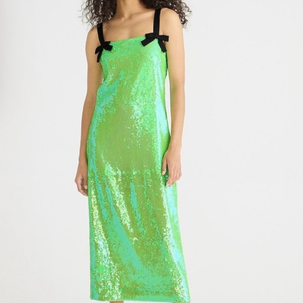 JCrew NWOT Bow-strap sequin slip dress